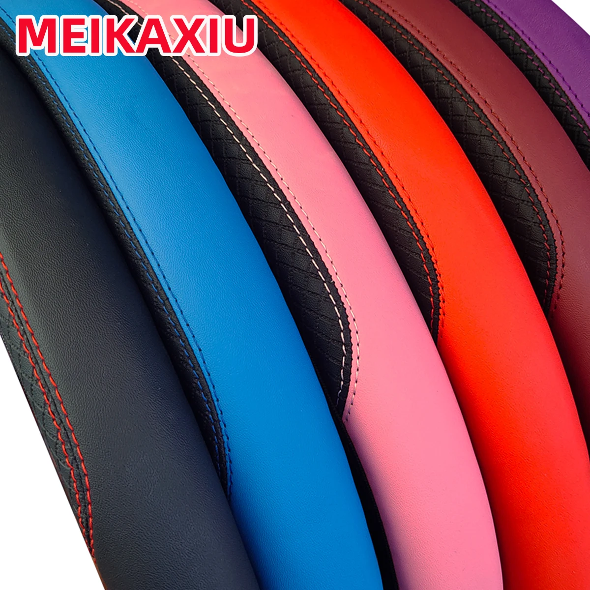 PU leather checkered embossed multi-color car rimless steering wheel cover suitable for 14.5 - 15 inch car interior accessories
