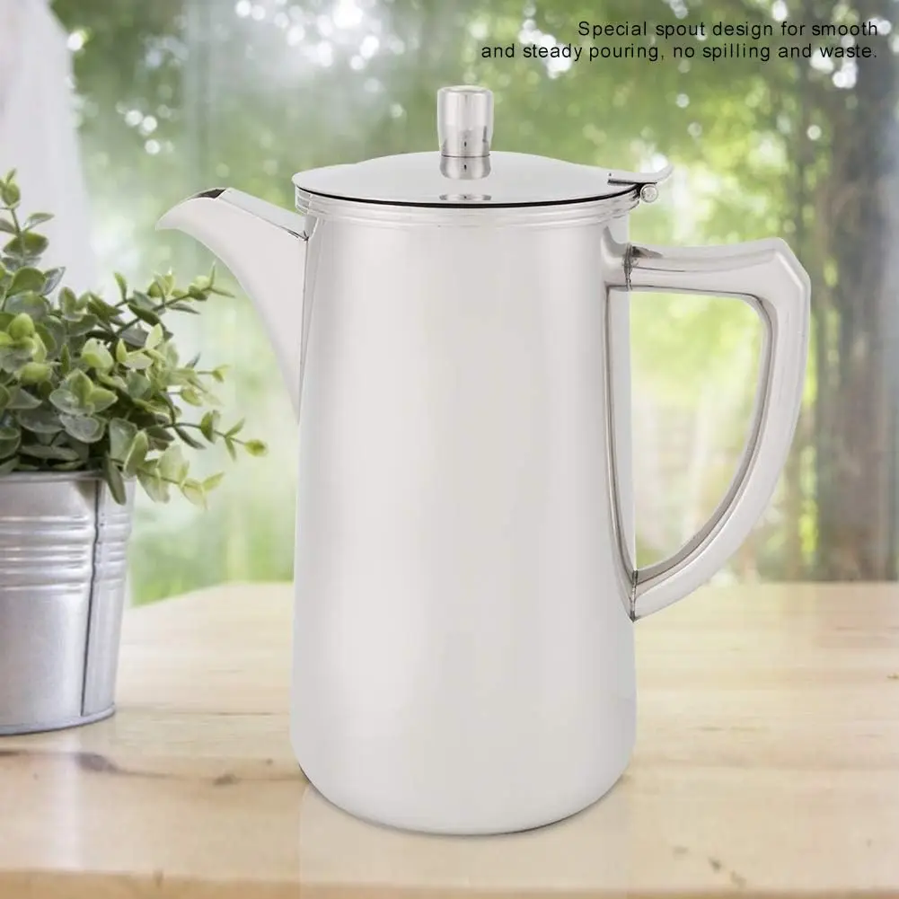 304 Stainless Steel Pitcher, Rounded Corners Push Cover Design Cold Kettlet Spill Confirmation Versatile Kettle for Coffee, Hot