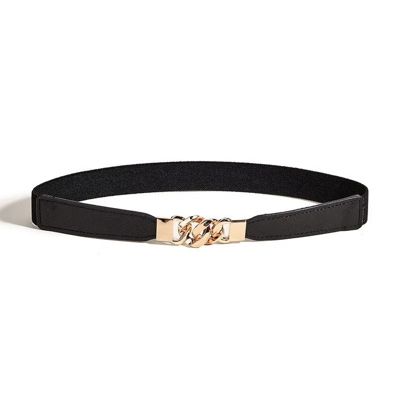 Golden round buckle elastic waistband suitable for matching dresses, shirts, long coats, etc