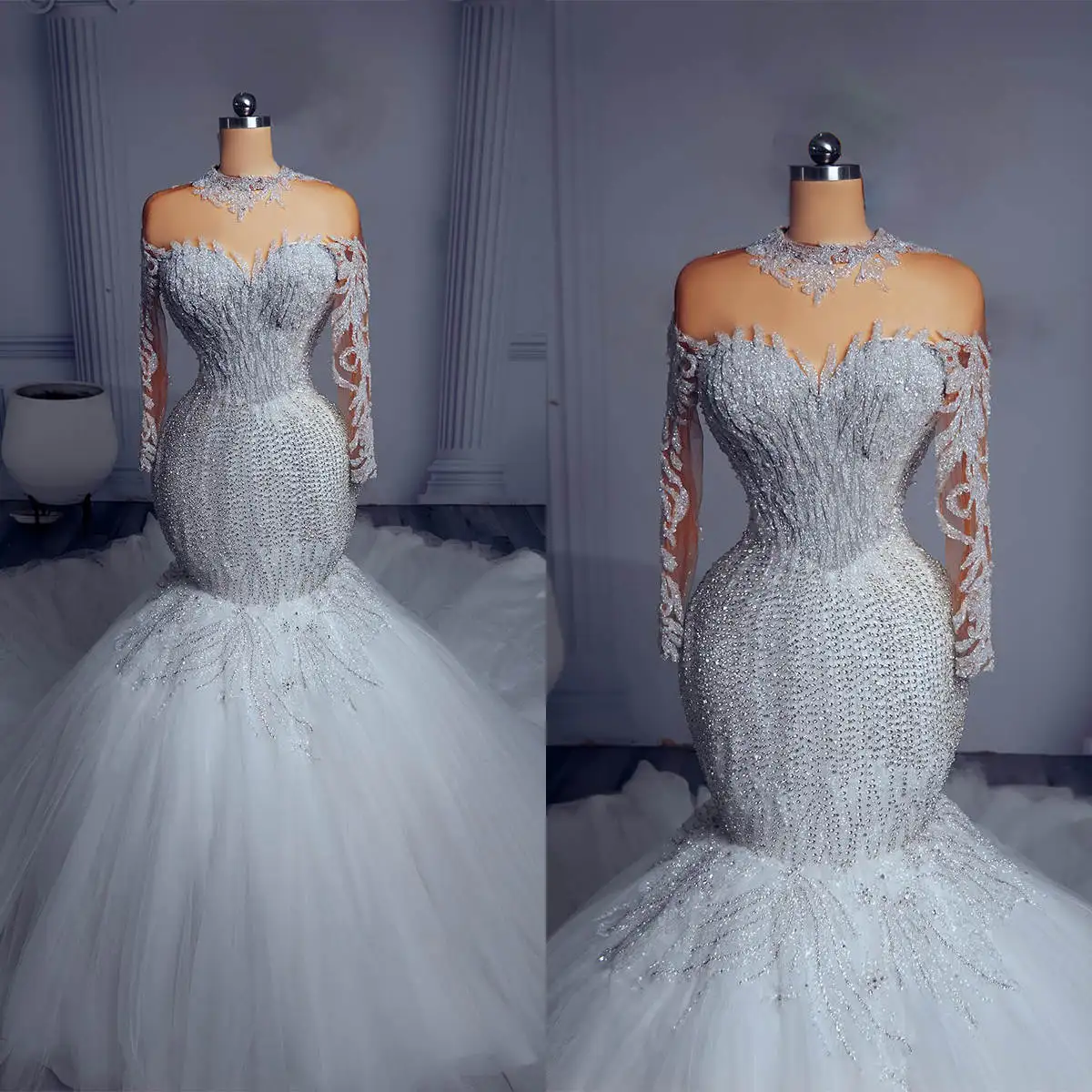 Sparkling Wedding Dresses Mermaid Sweetheart Appliques Sequins Floor-Length Princess Bride Wedding Dress Custom Made