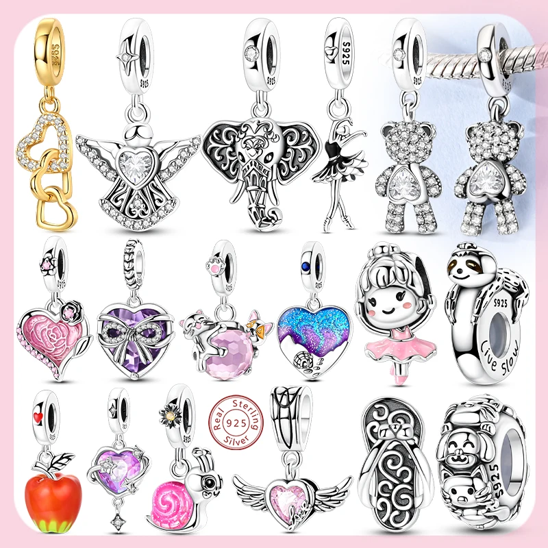 2026 New Charms Beads 925 Sterling Silver Shining Bear Rose Angel Elephant Sloth Charm Fit Bracelets Pendants Woman Jewelry Gift