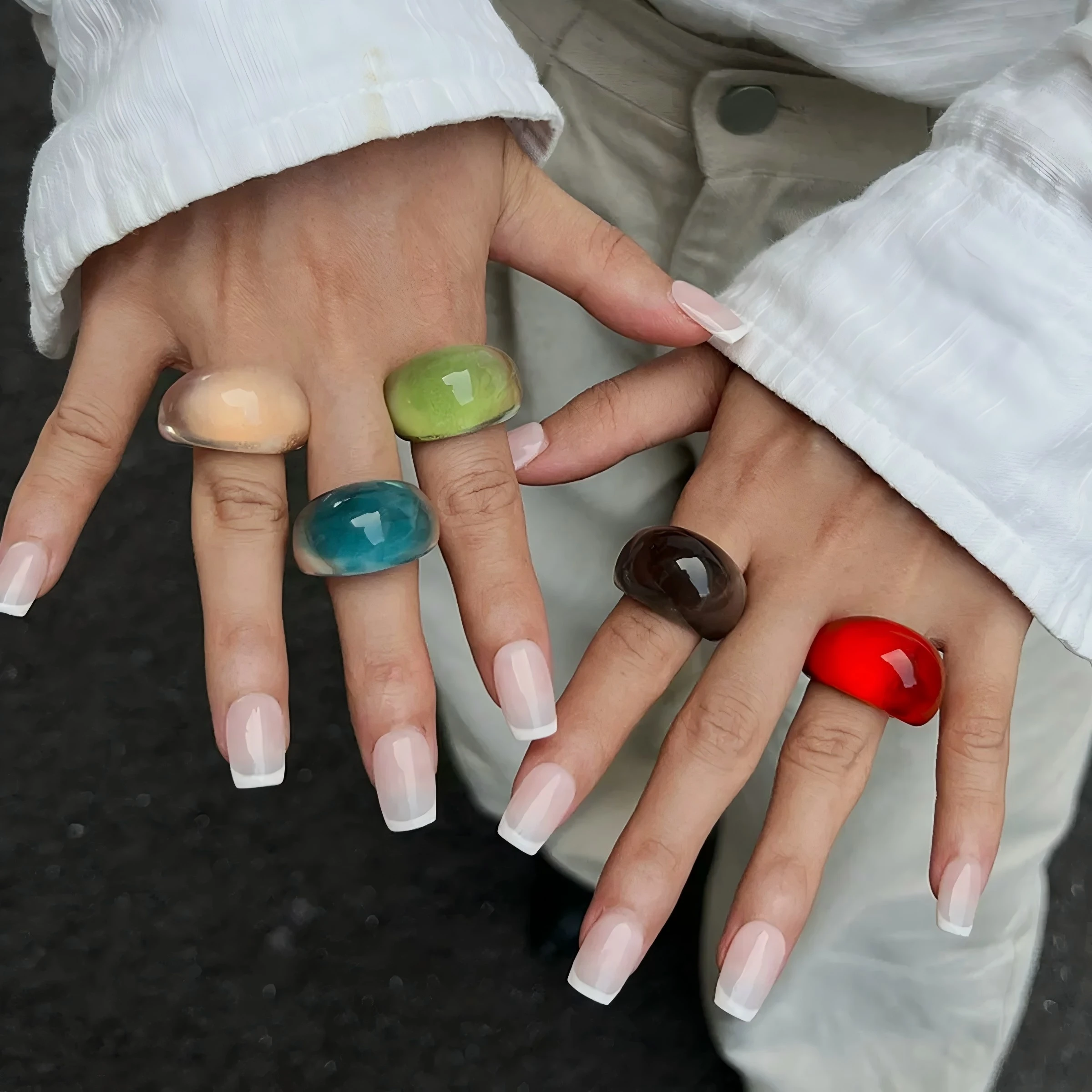 Transparenter mehrfarbiger Harzring, farbechte Farbe, Kuppel, klobiger Ring für Damen, einfarbig, Kreis, Acryl, vielseitiges Schmuckzubehör
