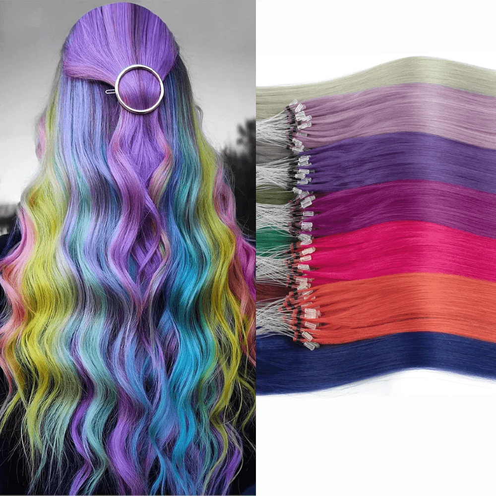 

Fancy Color Micro Loop Hair Extensions Natural Straight Micro Ring Link Hair Loop Ring Human Hair Extension For Cosplay