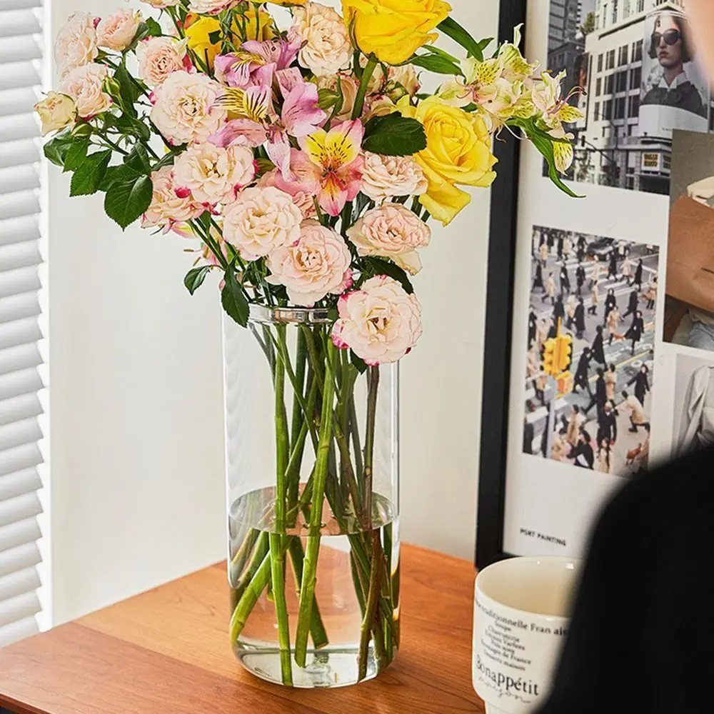 Creative Flower Arrangement Bottle Thickened Unbreakable Hydroponic Flower Vase Leak-Proof Modern Clear Cylinder Vase