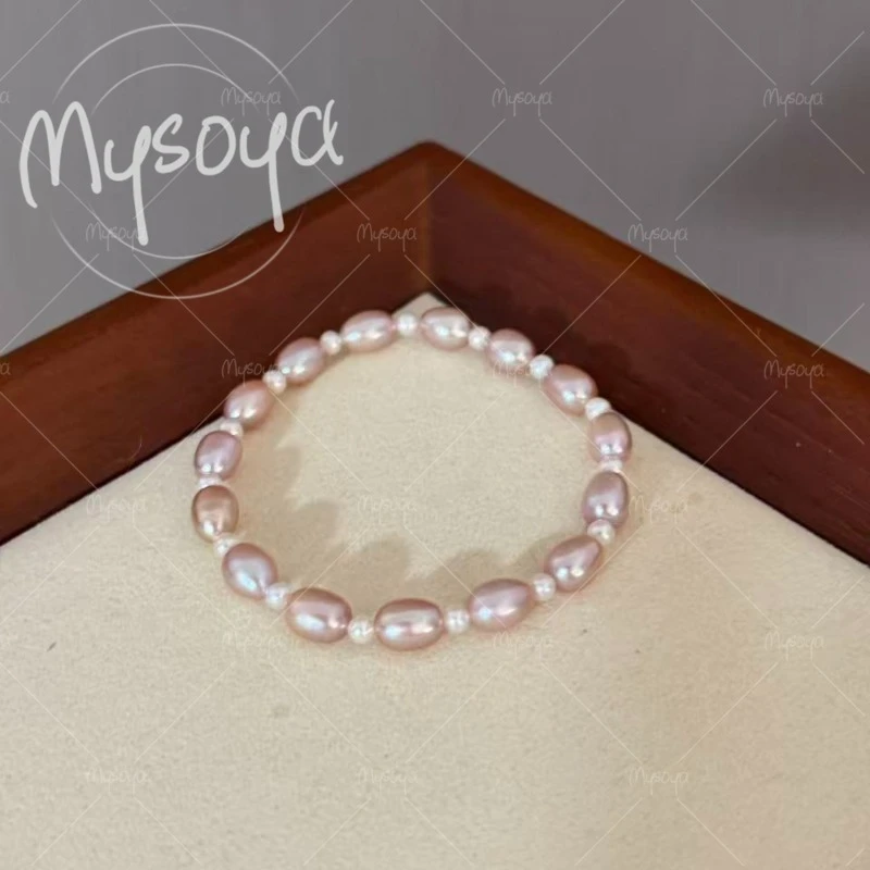 

MYSOYA 7-8mm Pink Rice-shaped Freshwater Pearl Bracelet, with Gift Box, for Her/ Him, Birthday, Wedding, Mother's Day A0103