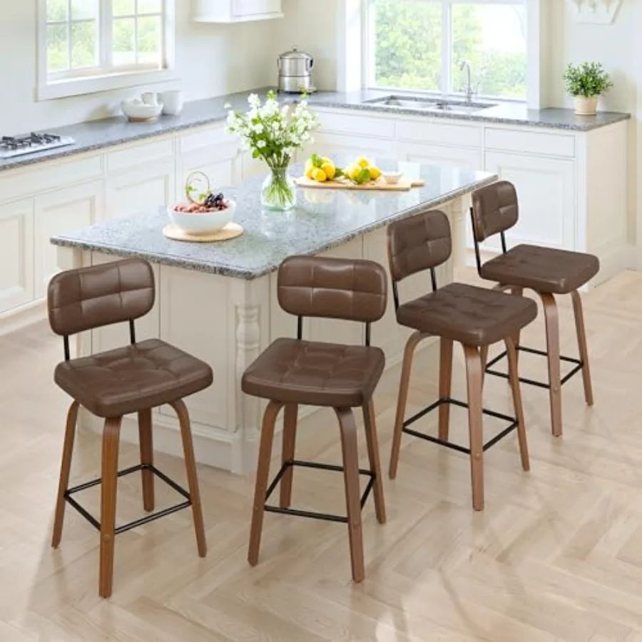 

Набор из 4 поворотных барных стульев, 26 дюймов, из искусственной кожи, высота до столешницы, с изогнутой спинкой и каркасом из гнутой древесины, для кухонного острова, красный B