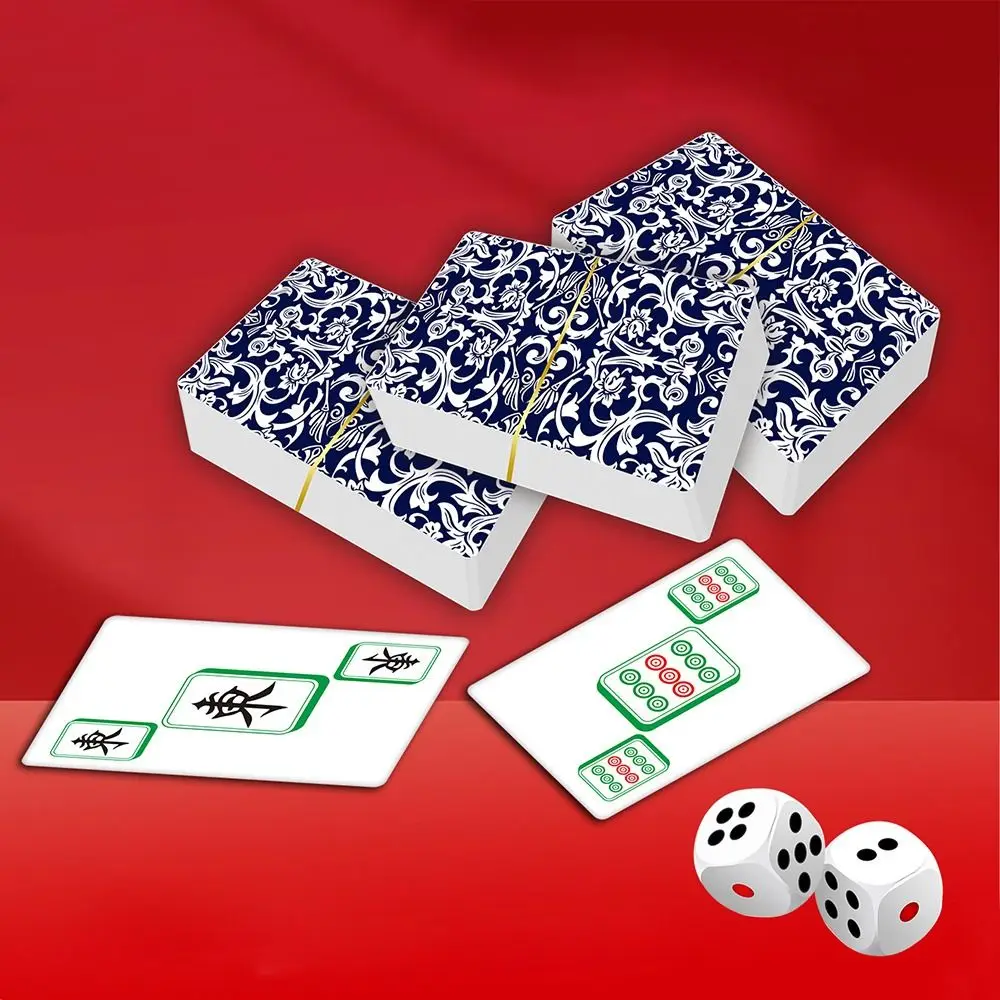 Portable Waterproof Mahjong Pokers Playing Cards Game Set Mini Mah Jong Paper Cards Box-packed Mahjong Poker Cards Party