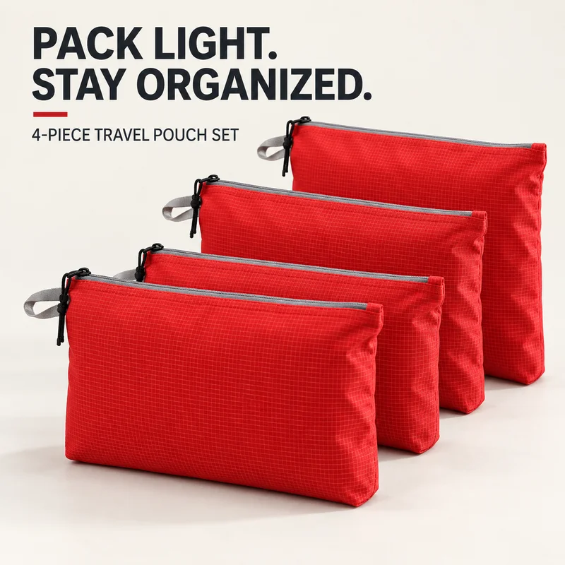 4PCS Lightweight Water-Resistant Ripstop Nylon Travel Organizer Pouches, Zippered Packing Bags for Camping and Toiletries