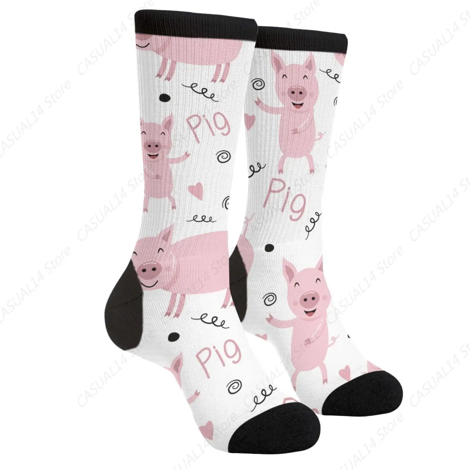 Cute Dancing Pig Doodle And Heart Shape Casual Funny Funky Novelty Socks For Men Women