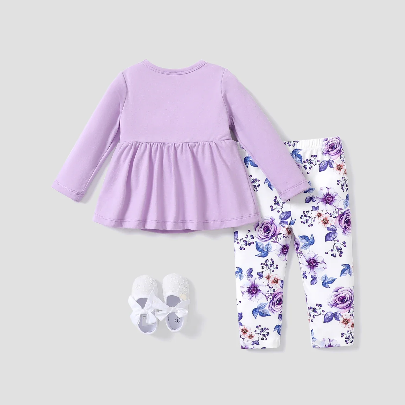 PatPat 2PCS Baby Girl Hyper-Tactile Design Sweet Floral Top/Pant Perfect for Outings and Daily Wear Basic Style