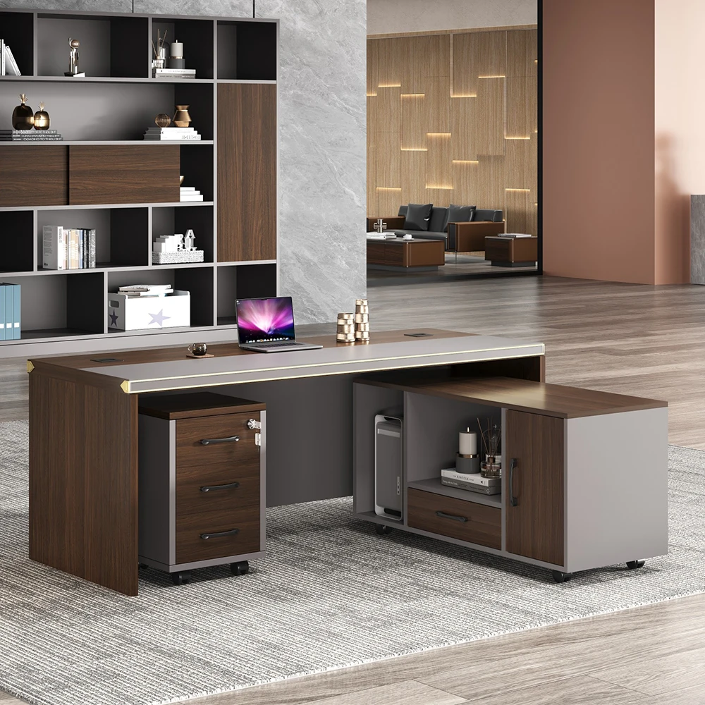 Custom Extendable Modern High Density Wood Boss Office Table CEO Executive Manager President Desk Commercial Furniture Panel