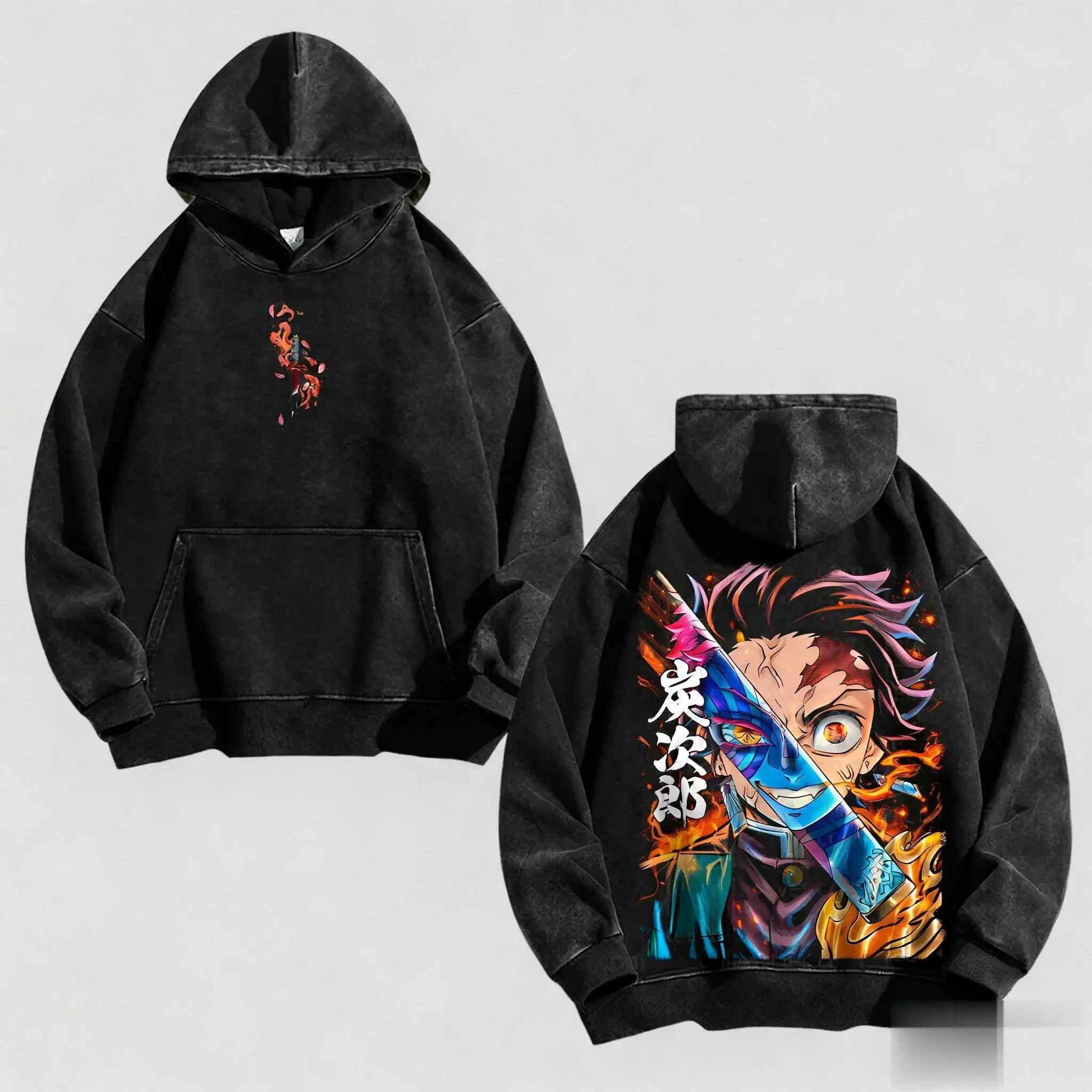 

Demon Slayer Anime Washed Hoodie Men Women Casual Pullover Sweatshirt Streetwear Cosplay Graphic Print Cotton Winter 2025 Trendy