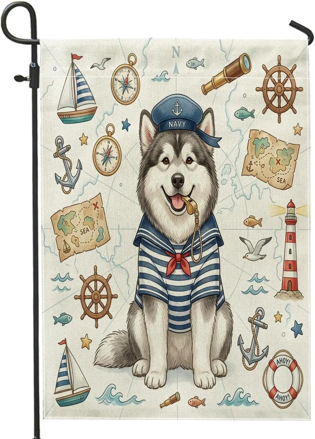 Nautical Alaskans Malamute Dog Navy Front Yard Backyard Vertical Garden Flags 12x18 Double Sided for Outside, Summer Puppy S yyi