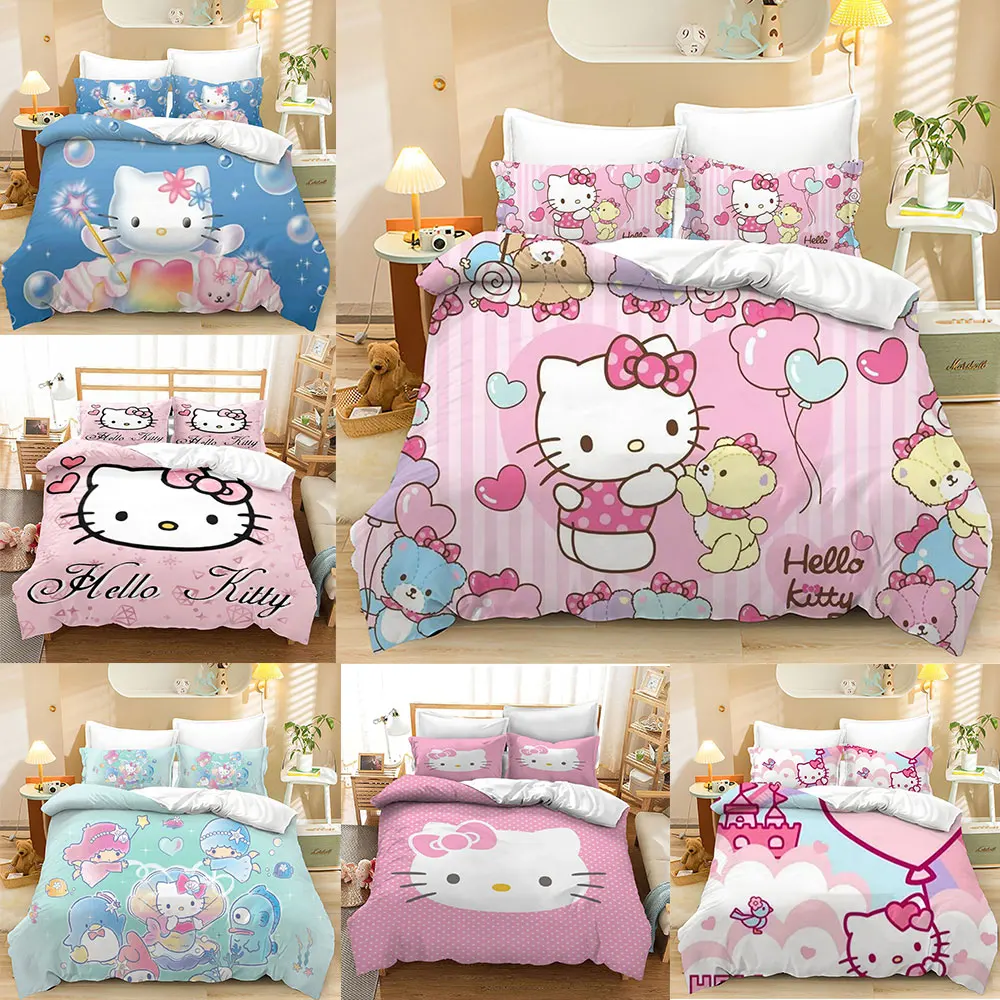 

Hello Kitty Cartoon Bedding Sets Comforter Quilt Bed Cover Duvet Cover Pillow Case 2-3 Pieces Sets Kids Adult Size