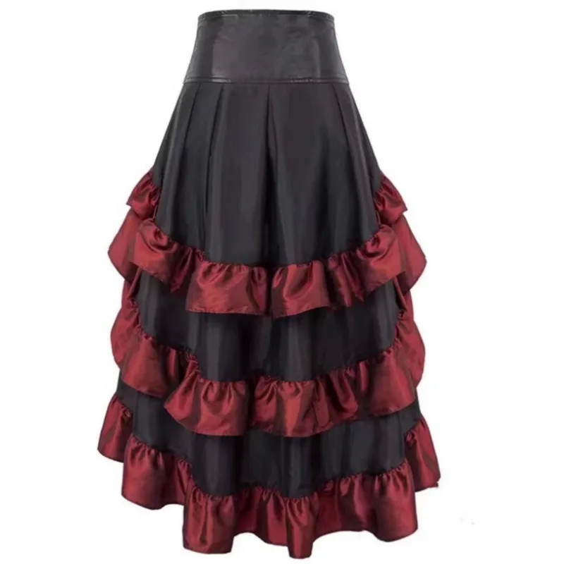 Gothic Pirate Skirt Women Long Lace Trim Asymmetrical Hem Cosplay Skirt for Anime Costume