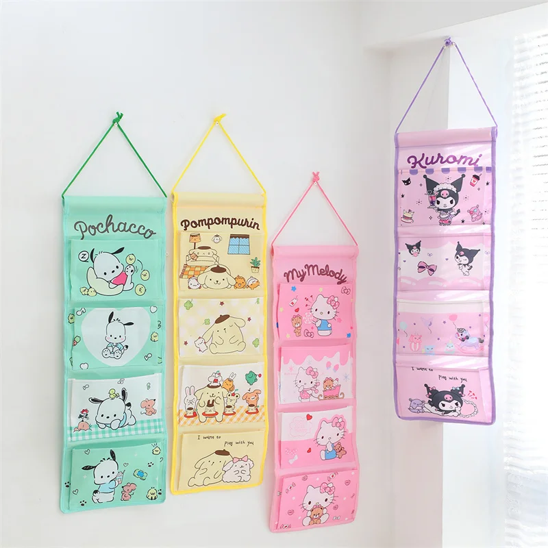 

Creative Kawaii Girl Sanrioed Wall Hanging Storage Bag Cartoon Kuromi Cinnamoroll Multi-compartment Pochacco Bag Sundry Bag