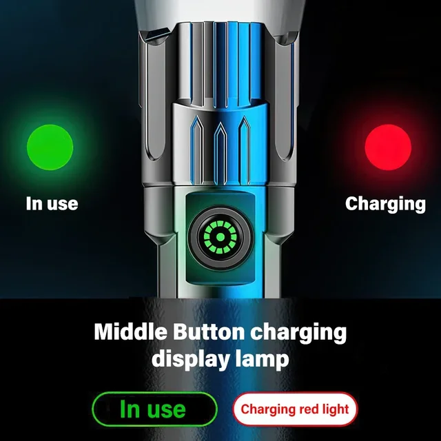 High Strong Power Led Flashlights 2000LM Tactical Torch with Display Light USB Charging Camping Fishing Emergency Zoom Lantern 4 High Strong Power Led Flashlights 2000LM Tactical Torch with Display Light USB Charging Camping Fishing Emergency Zoom Lantern 4