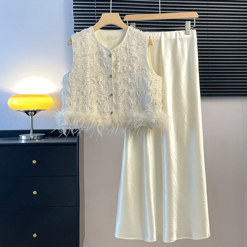 

Ele Lady's New Chinese Sle Reformed Tang Suit Heavy Embroidery Floral Patterned Frayed Vest And Skirt Set