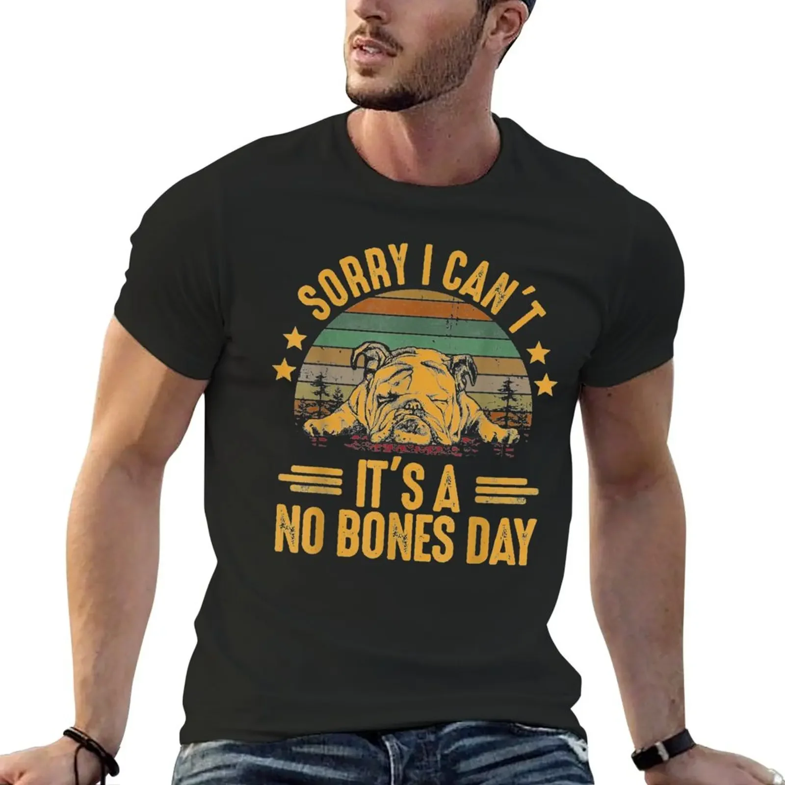 Sorry I Can’t It’s A No Bones Day Pug Vintage Rainbow T-Shirt tops graphic shirts anime clothes mens shirts graphic tee