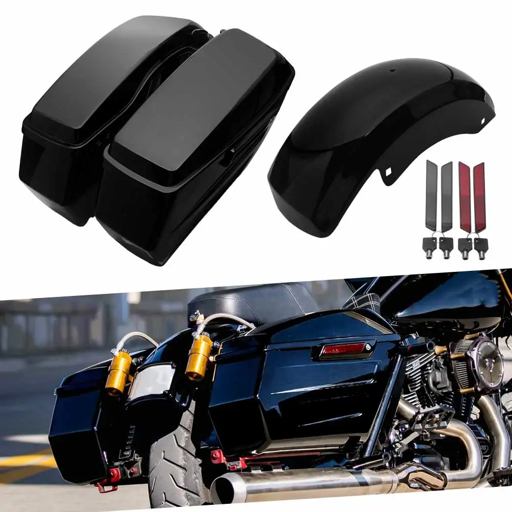Brand New Painted Rear Fender Hard Saddlebags For Harley Electra Glide Road Glide Road King Street Glide 2014–2024 Vivid Black