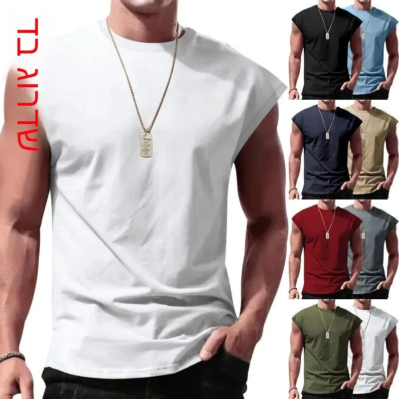Camiseta sin Mangas de Cuello Redondo y Corte Ajustado para Hombre, Conjunto de Moda para Otoño, Artículo de Ropa sin Marca Registrada