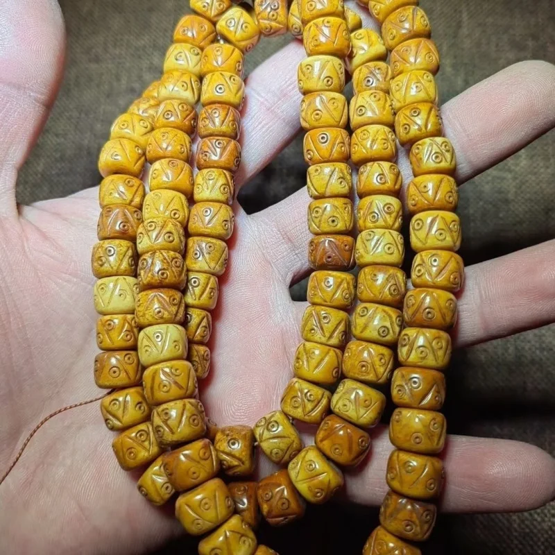 

Genuine Vintage Carved 108 Bead Buddhist Necklace Yak Bone Neck Pendant Men's Accessory