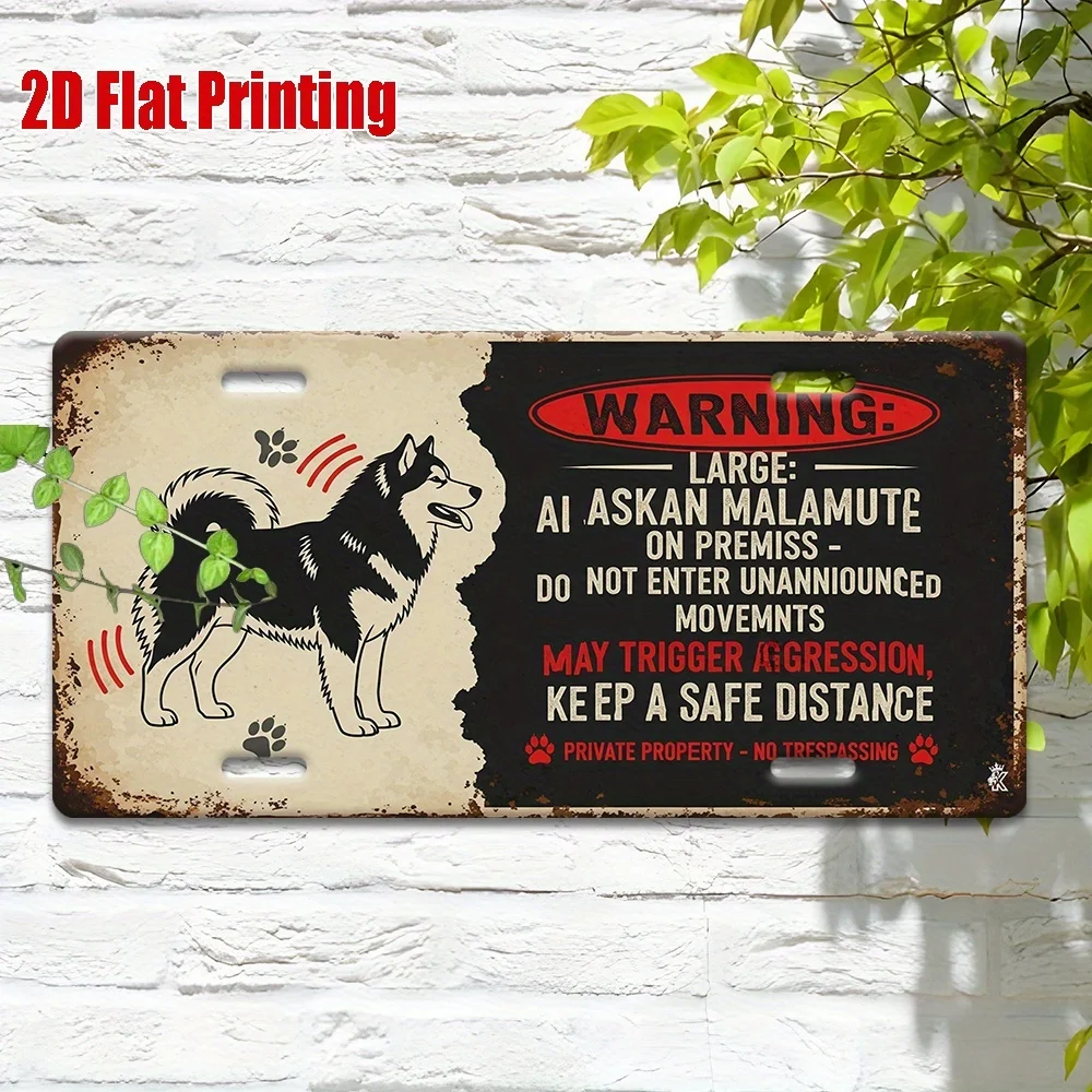 2D Flat, 1pc, Retro Metal Sign, Outdoor Wall Art 12 X 6In, Alaskan Dog Warning Sign, Retro Decor, Security, Guard Dog, Driveway