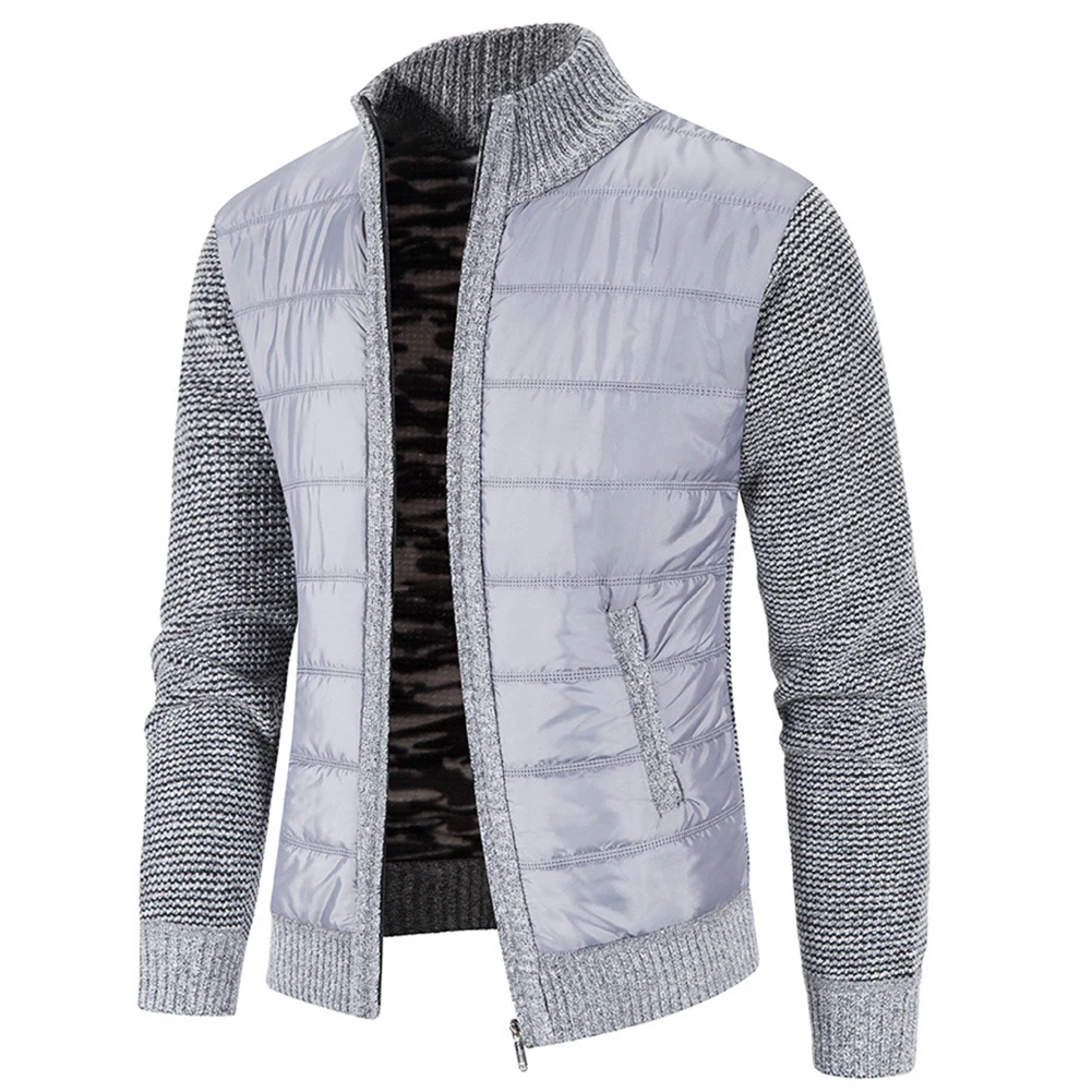 Manteau zippé doublé de fourrure pour hommes, veste à col haut, sweat-shirt épissure à manches longues, cardigan d'automne, tout neuf, 1 pièce