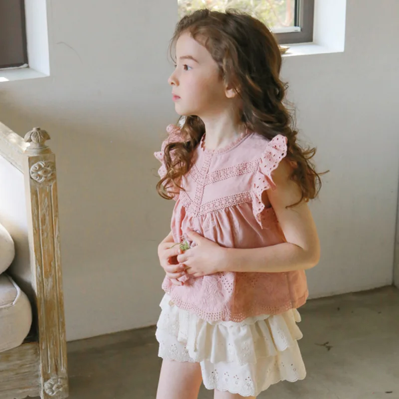 

Mother Kids 2024 Summer Korean Children's Wear Children's Cutout Girls Multi-Layer Lace Culottes Short Pants