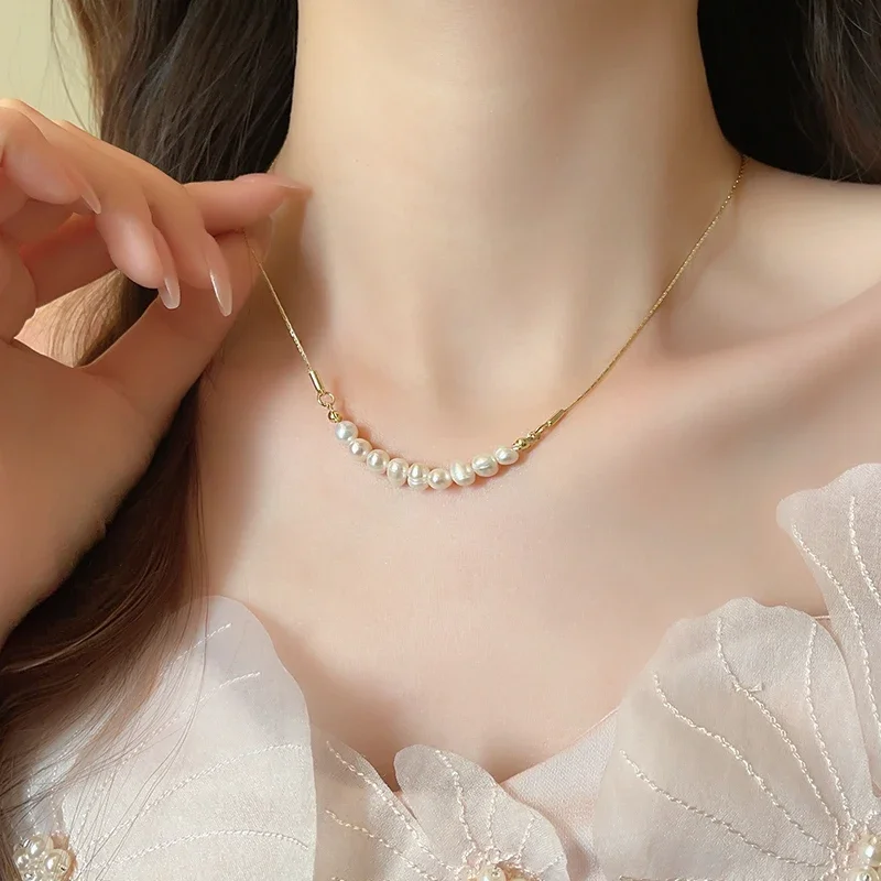 Natural pearl beaded necklace women's light luxury niche neck chain 2024 new popular collarbone chain accessories high sense