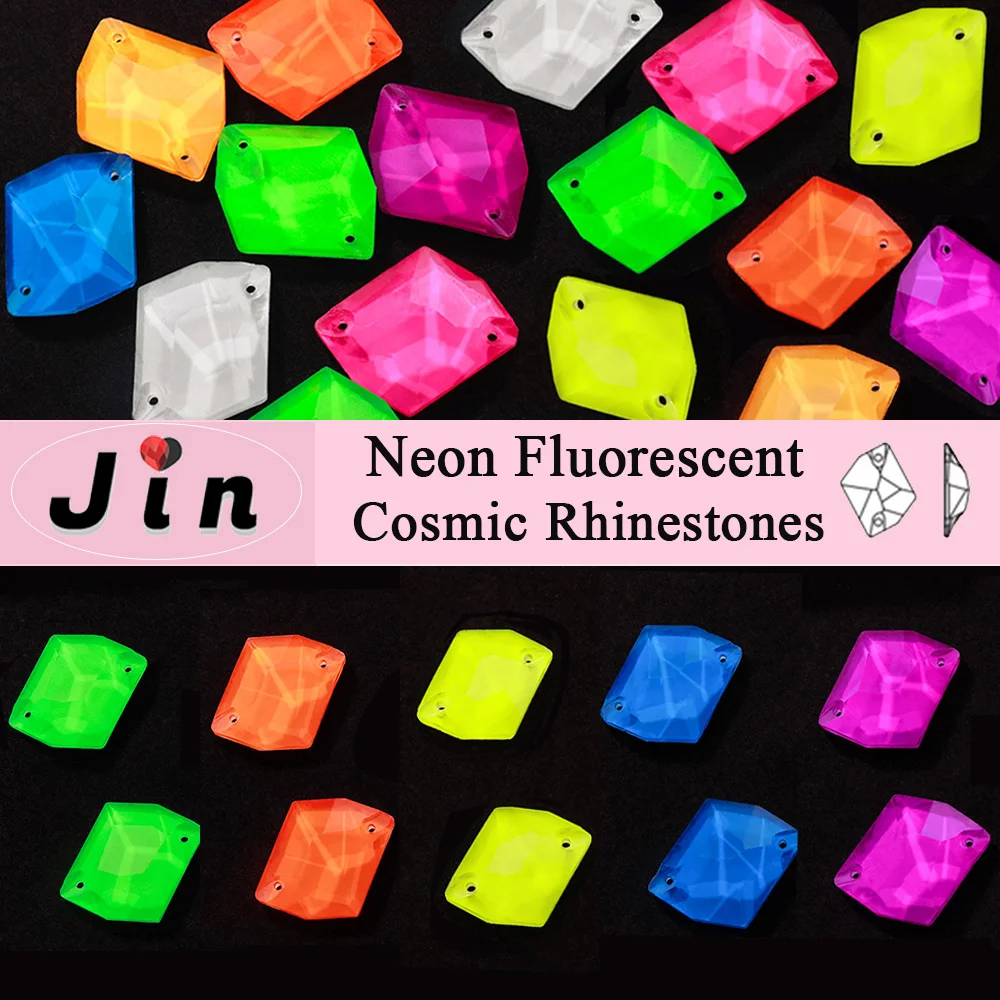 

JIN Cosmic Neon Fluorescence Top Quality Glass Sewing Stones Flatback Sew on Rhinestones For DIY Garment Bags Decorations