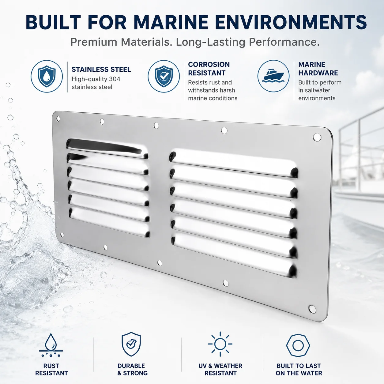 Stainless Steel Double Louver Vent Cover Marine Air Vent Grille Exhaust Ventilation Plate Boat Hardware Boat Vent Covers