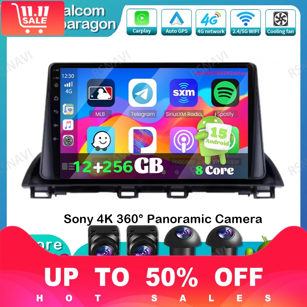 Android 15 Car Radio For Mazda 3 Ax-ela 2014 2015 - 2018 2019 QLED 9/10 Inch AI Voice RDS 8 Core IPS Systems 5G WIFI WIFI+4G BT