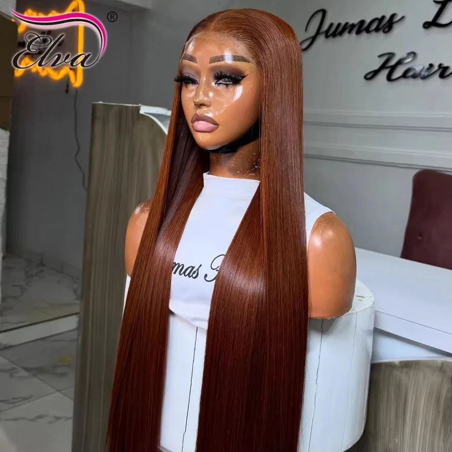 Ginger Orange Colored 250% Density Bone Straight 13X6 HD Lace Front Glueless Human Hair Wigs Preplucked Ready To Wear Woman Wigs