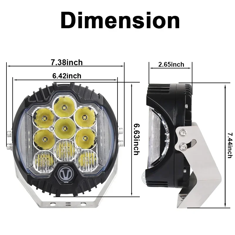 

New Three-sided Luminous 7-inch 90W Work Light Car Off-road LED Car Light High-brightness Modified Spotlight