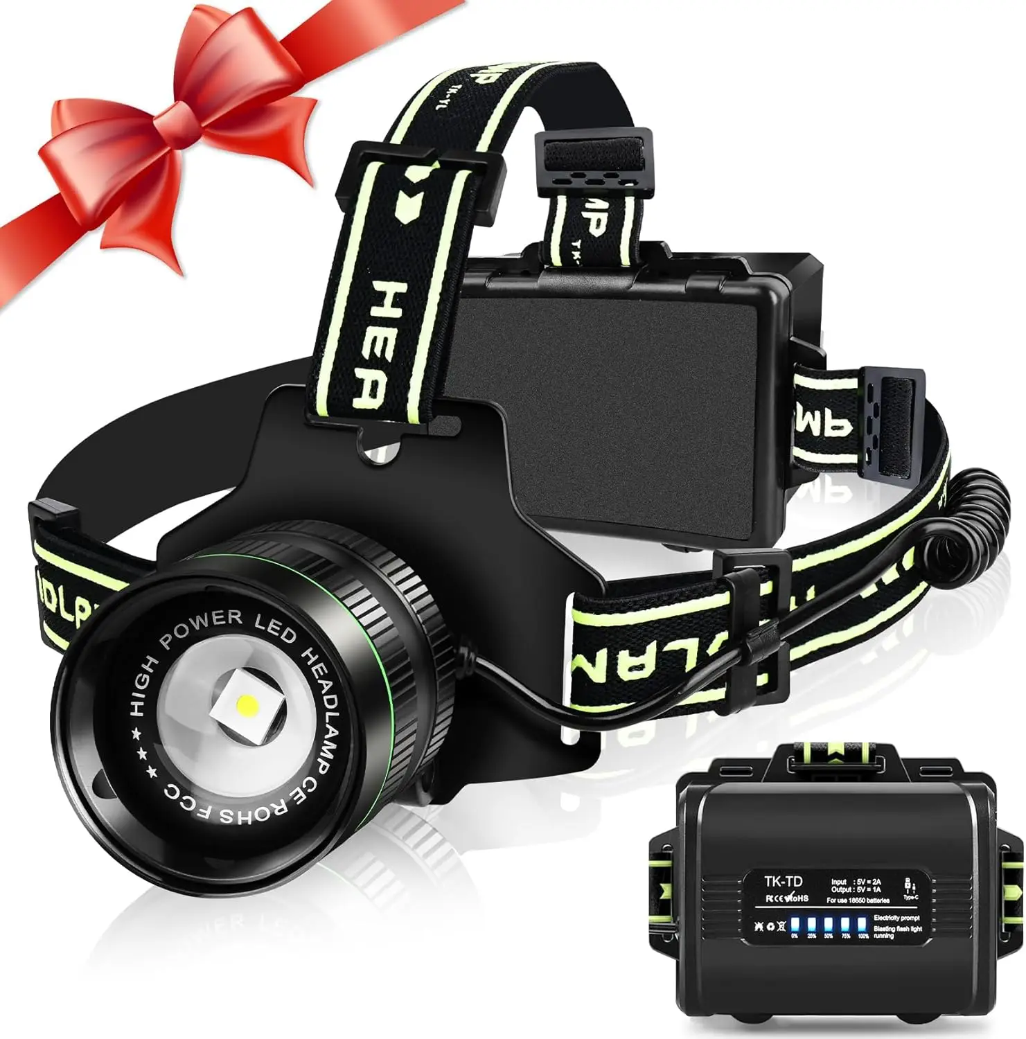 

Rechargeable LED Headlamp, Super Bright Zoomable Light with 5 Modes, Adjustable Waterproof for Outdoor Activities