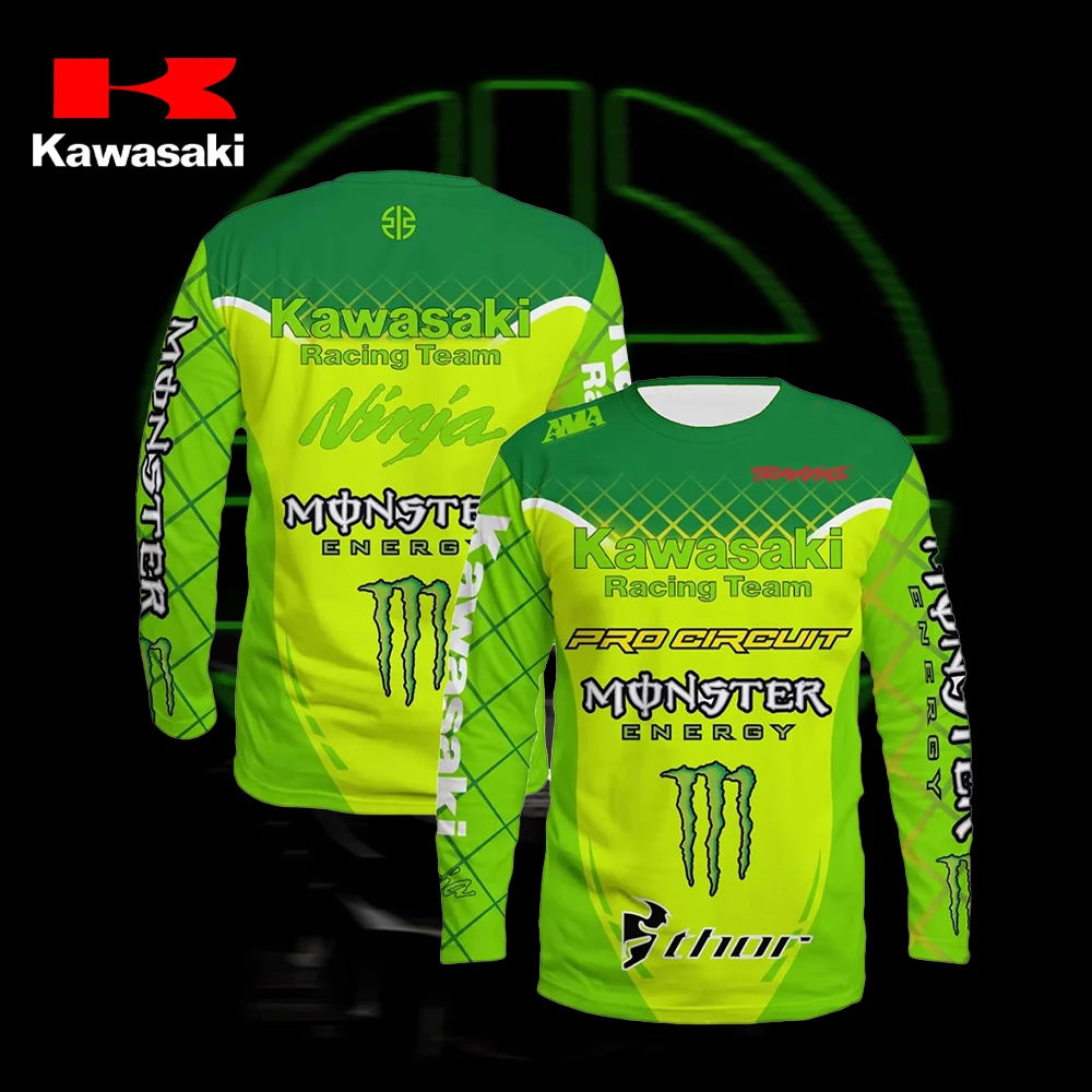 

25 New Kawasaki Motto Long SleevesJersey T-Shirt Newest Outdoor Jersey Summer Classic Tee Adult Loose Exercise Motorcycle Jersey