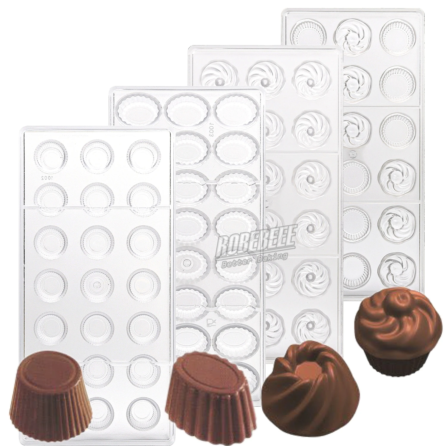 3D Muffin Cups Shape Chocolate Mold Polycarbonate Plastic Round Oval Cupcake Liner Design Candy Sugarcraft Maker DIY Baking Tool