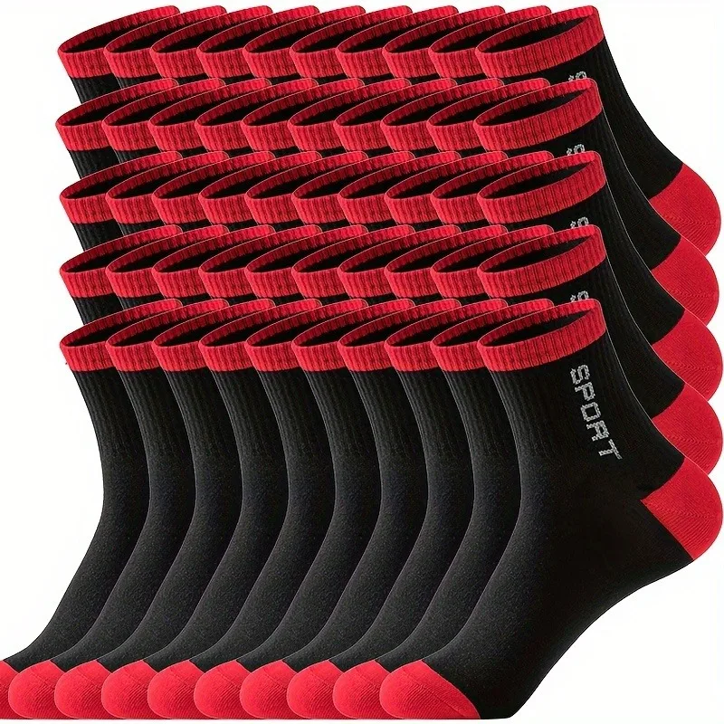 20-30-40-50 pares de calcetines deportivos de algodón con estampado de letras sólidas para hombre, transpirables, absorbentes del sudor, cómodos, suaves, informales Minima