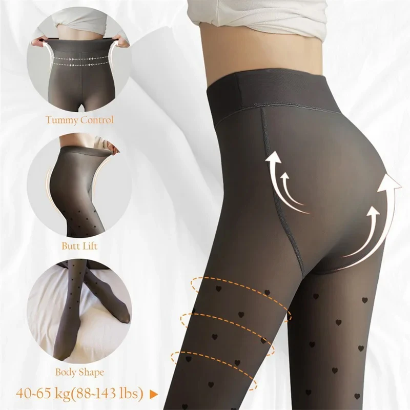 300g New Women\'s Fleece Tights Sexy Print Stockings Winter Warm Leggings Fashion High-Elastic Thermal Pantyhose Skin Effect