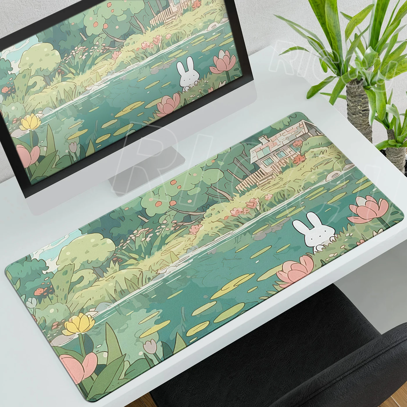 

Green Plants Desk Mat Kawaii Bunny Mouse Pad Anime Cute Rabbit Computer Keyboard Large Mousepad XXL Office Decort Mouse Mat Rug