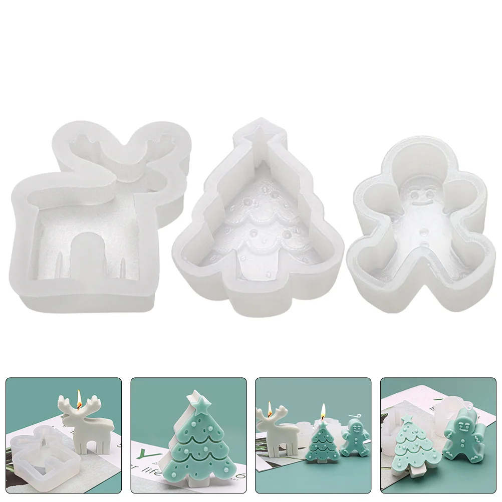 

3Pcs Silicone Mold for Making DIY Christmas Scented Candles Reusable Decorative Wax Molds with Tree Gingerbread Reindeer