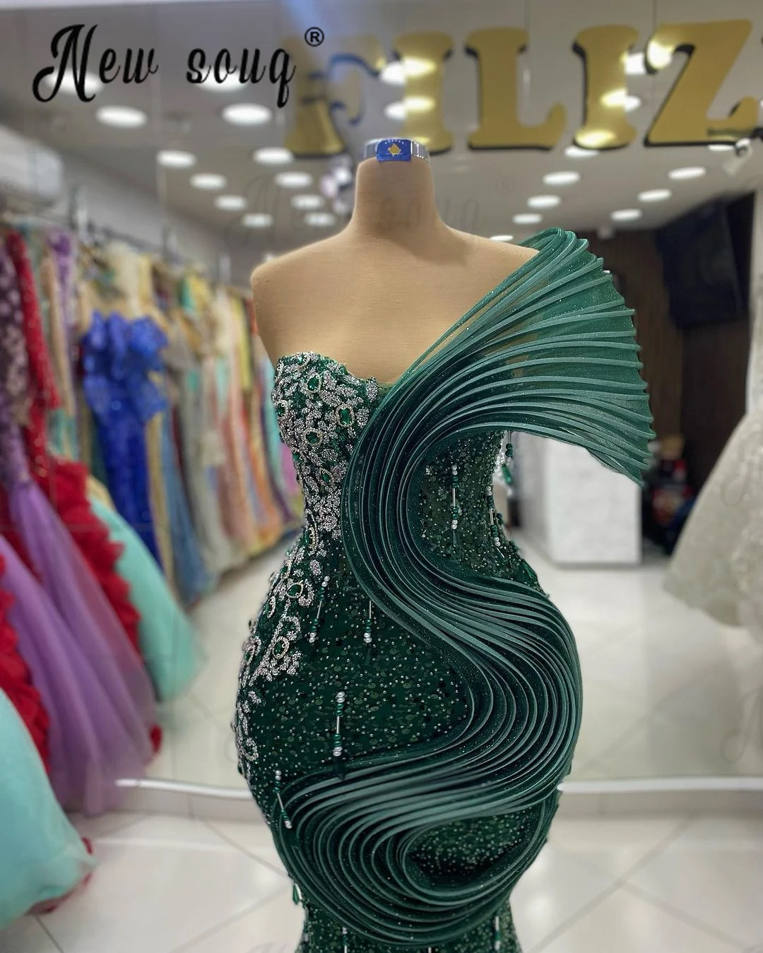 Vestidos para ocasiones formales De Dubái, traje verde esmeralda con volantes, lentejuelas brillantes, para baile De graduación y noche, 2024