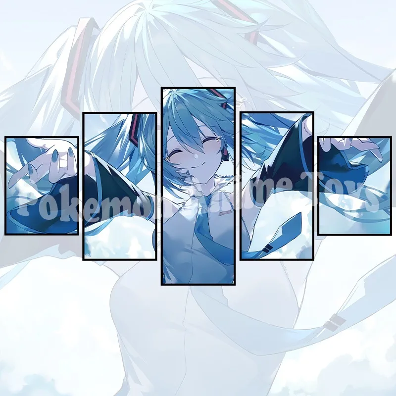 5pcs/set Virtual Idol H-Hatsunes M-Miku Canvas Poster Modern Art Mural Indoor Bedroom Bedside Display Combination Painting