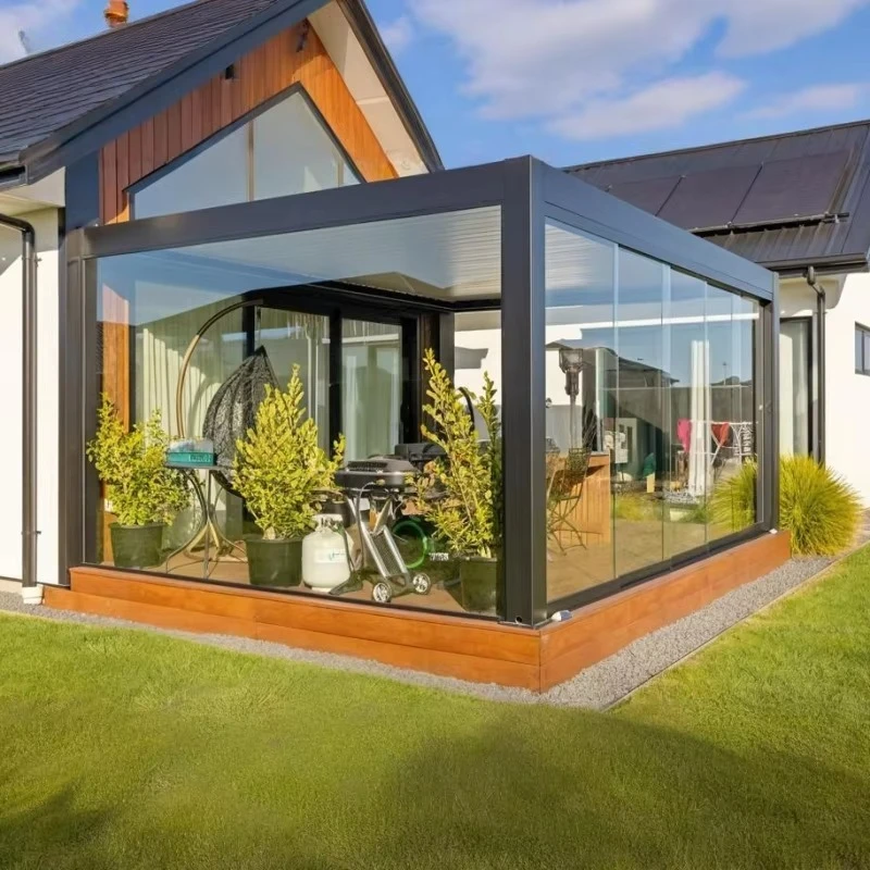 

Luxury aluminum pergola with retractable shade waterproof louvered roof for outdoor terrace