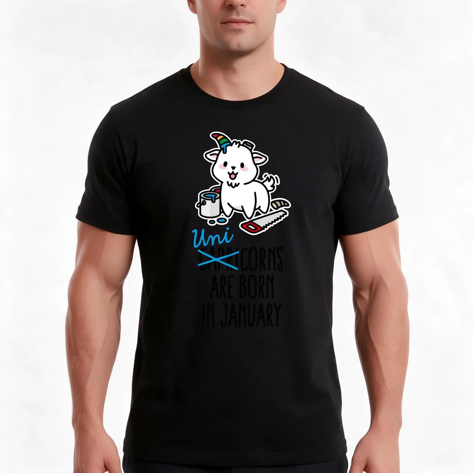 Capricorns are born in January unicorn Capricorn T-Shirt Summer Casual Cotton Tee Oversized Streetwear Tops Unisex Men Women