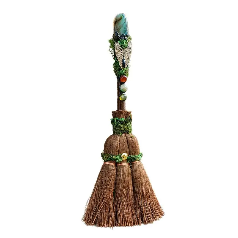 Halloween Broom Decor Creative Wiccan Altar Broom Natural Crystal Broom Compact Home Wiccan Ritual Decor Miniature Broom Decor