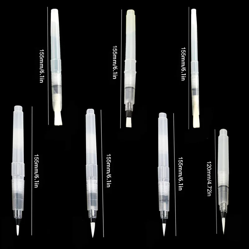 7Pcs Watercolor Brush Pens, Refillable Water Brush Pen Set for Painting, Drawing, Travel, Transparent Small Pointed Tips,Refilla