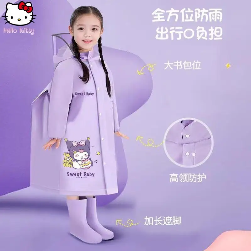 

Kuromi Children Sanrio Raincoat Kawaii New Anime Special Schoolbag for Boys Girl Raincoat Fashionable Waterproof Raincoat Sweet