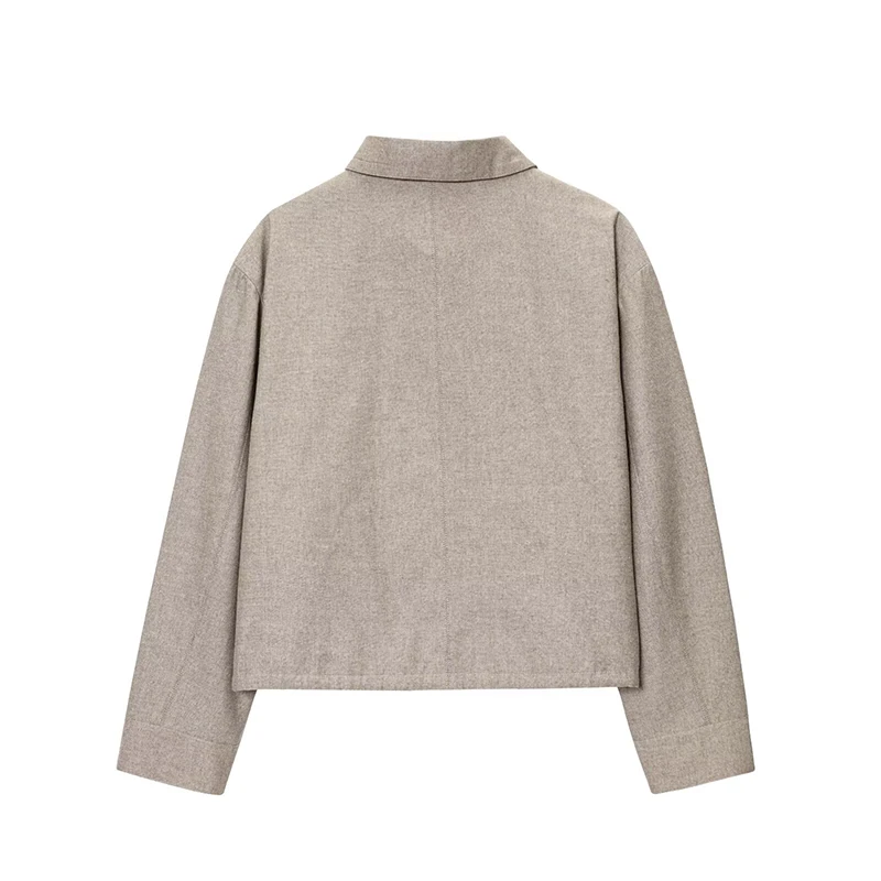 New Fashion Women Lapel Collar Short Linen Flight Jacket Vintage Long Sleeve Front Button Casual Loose Coat Autumn Outerwear